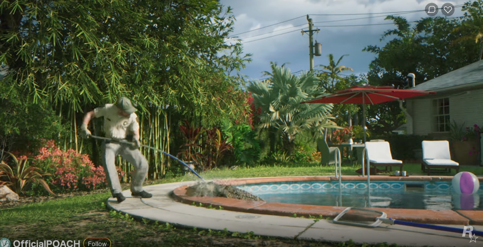 GTA VI trailer pool cleaner removes alligator