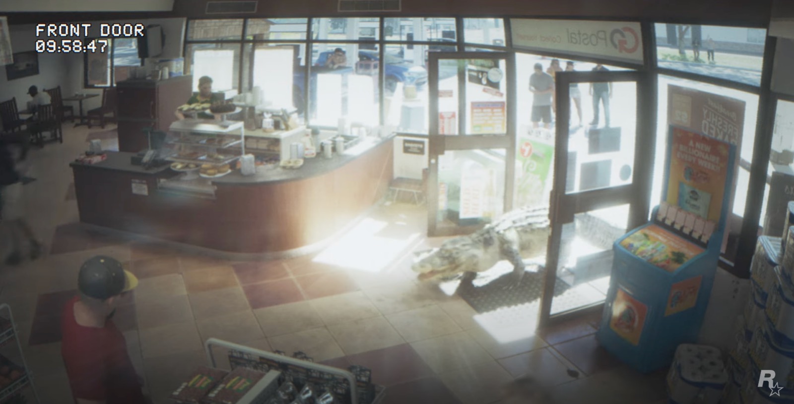 GTA VI trailer of alligator walking into store in Florida Man moment