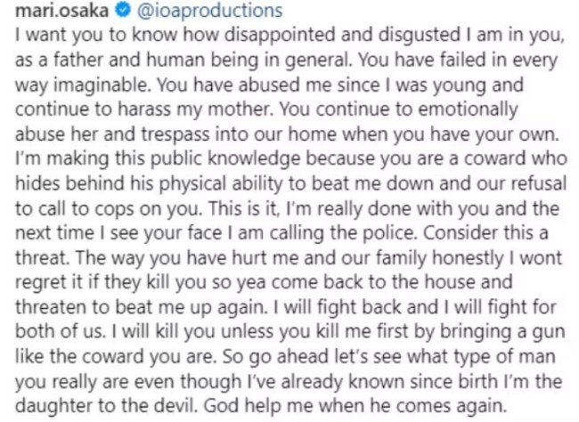 mari osaka instagram post father