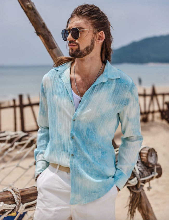 Tie-Dyed Pattern Shirt; shop spring break clothes at Coofandy