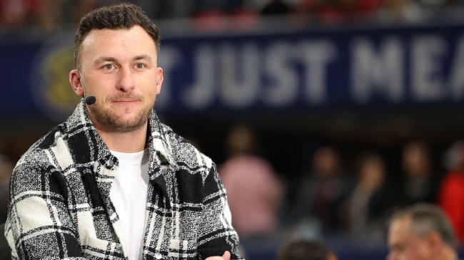 Johnny Manziel on set at an SEC football game.