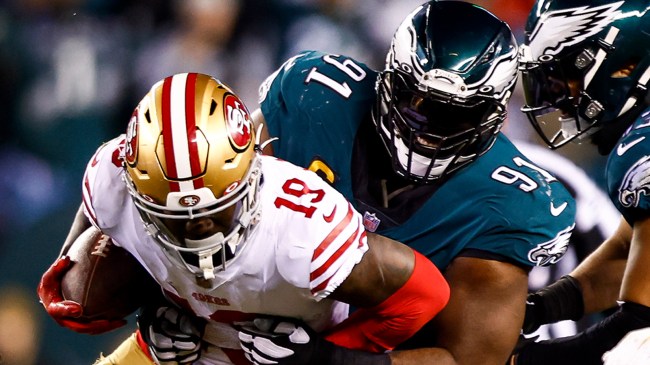 Fletcher Cox tackling Deebo Samuel