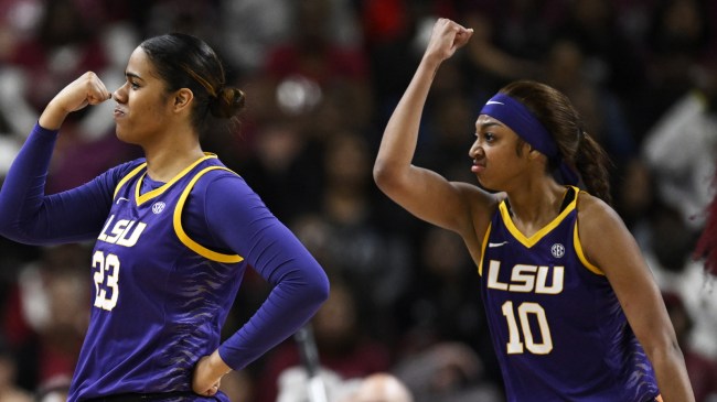 Angel Reese celebrates during the SEC Tournament Championship vs. South Carolina.