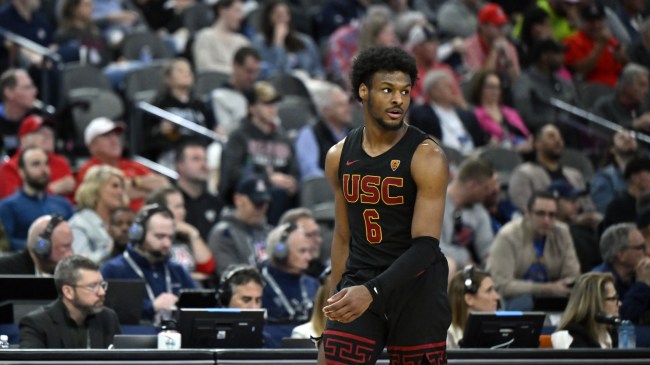 Bronny James on the court for the USC Trojans.