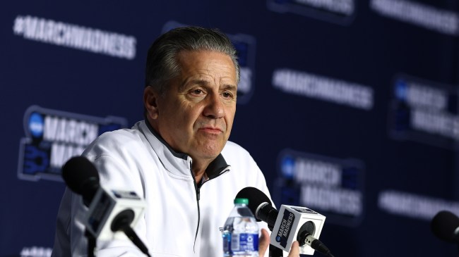 John Calipari speaks to the media ahead of an NCAA Tournament matchup.