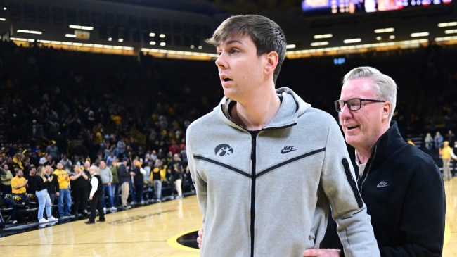 Patrick and Fran McCaffery celebrate after a win over Indiana.