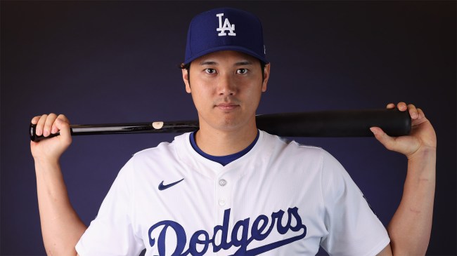 Shohei Ohtani poses for a portrait during photo day