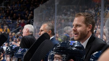 Blues Assistant Coach Somehow Keeps Composure While His Shirtless Son Goes Bananas On Jumbotron