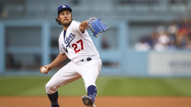 Trevor Bauer throws a pitch for the Dodgers.