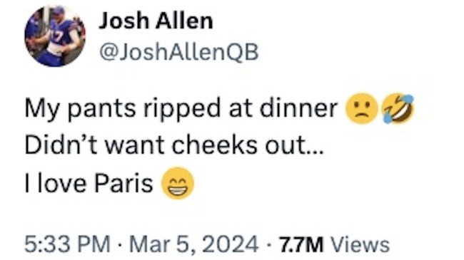 josh allen ripped pants tweet