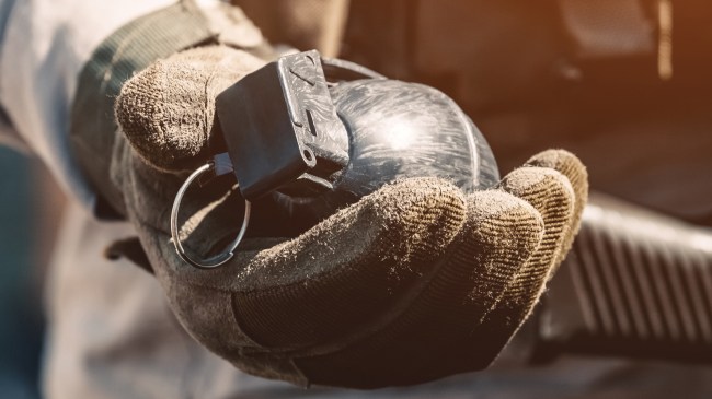 Soldier holding grenade