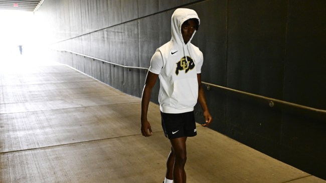 Colorado DB Cormani McClain walks through the tunnel before warmups.
