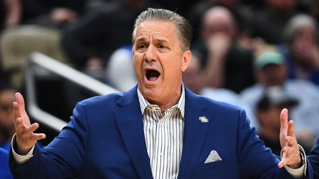 Kentucky coach John Calipari reacts to a play from the bench.
