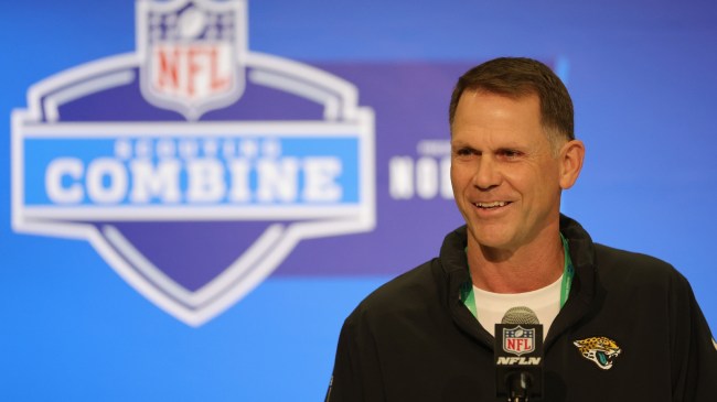 Jaguars GM Trent Baalke speaks at the NFL Combine.