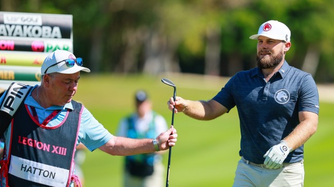 Tyrrell Hatton and his caddie during a LIV Golf tournament.