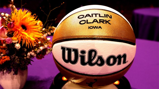 basketball with the name of Caitlin Clark engraved prior to the 2024 WNBA Draft