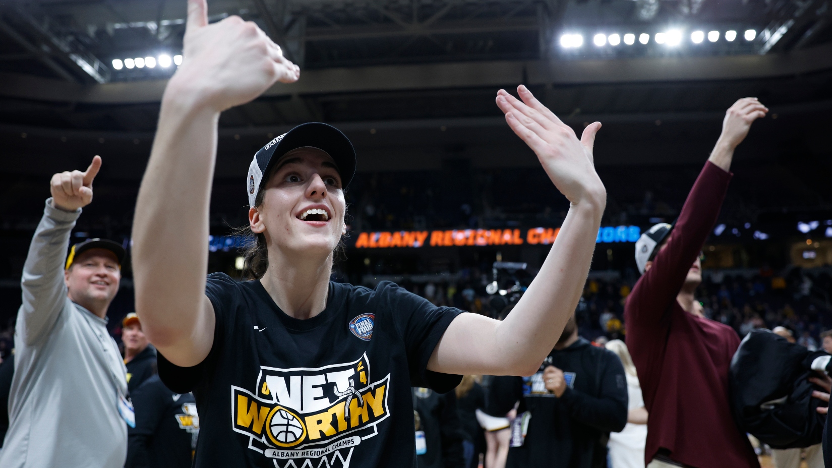 Iowa star Caitlin Clark celebrates win over LSU