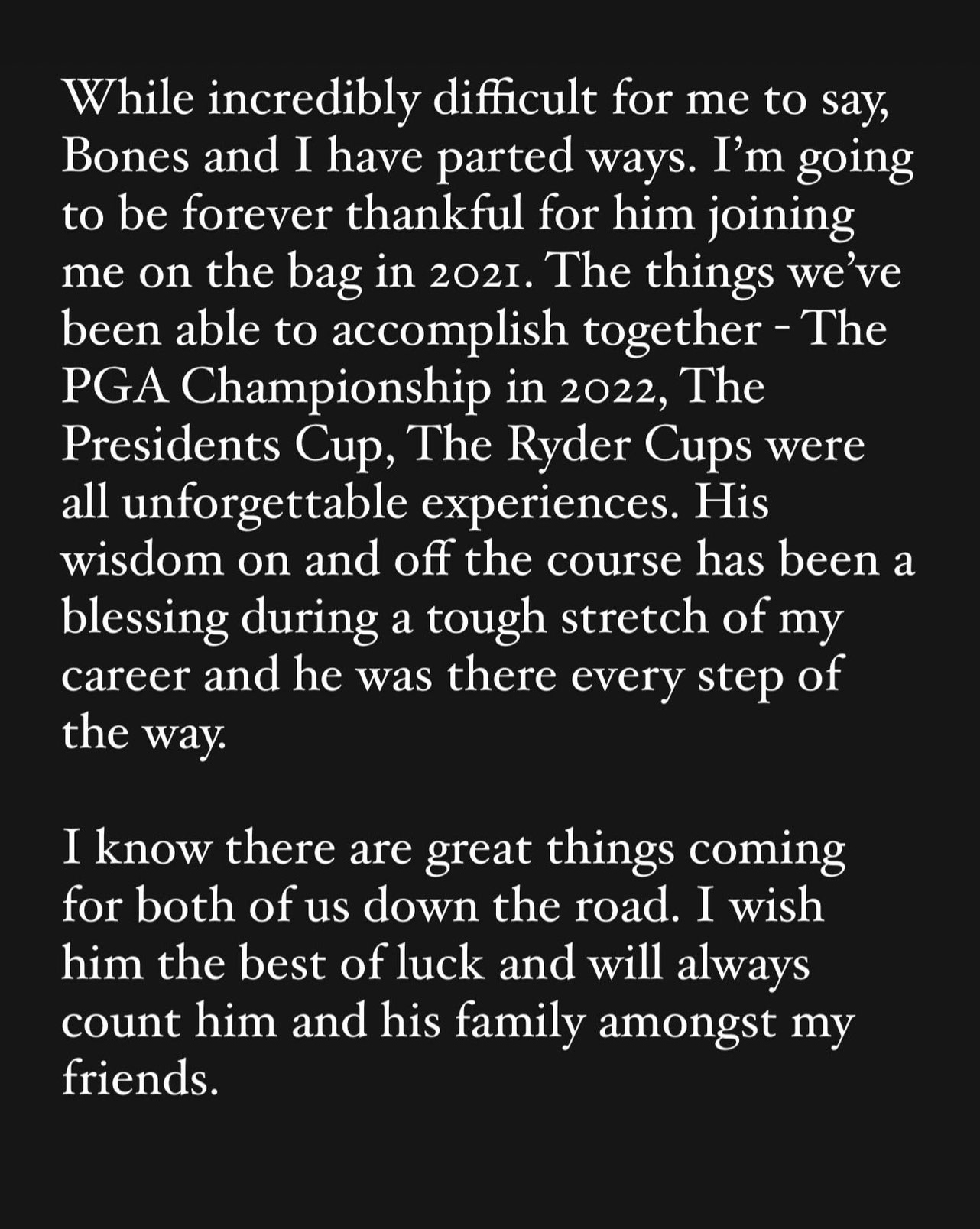 Justin Thomas announces split with caddied