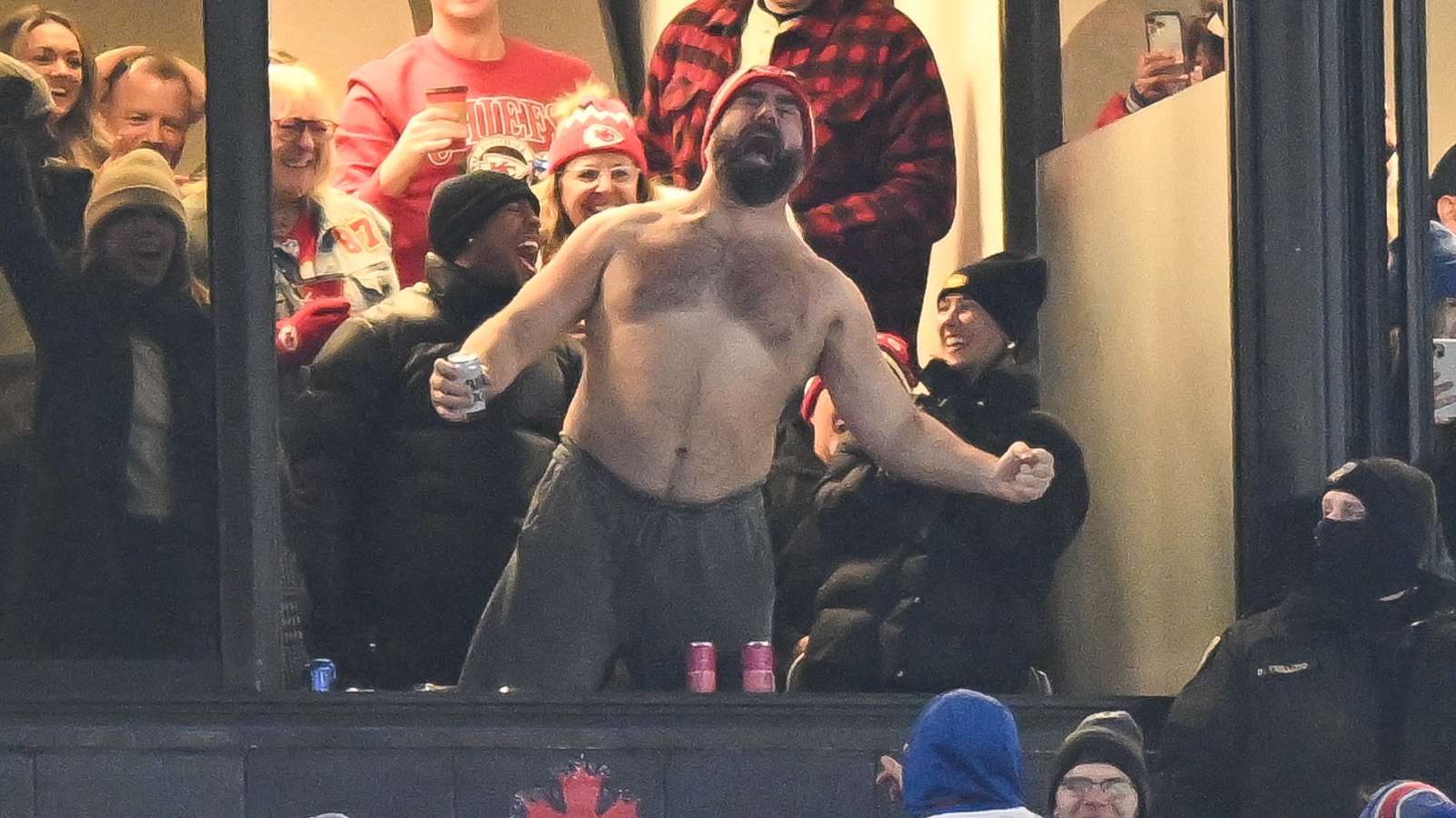 shirtless Jason Kelce at Kansas City Chiefs game