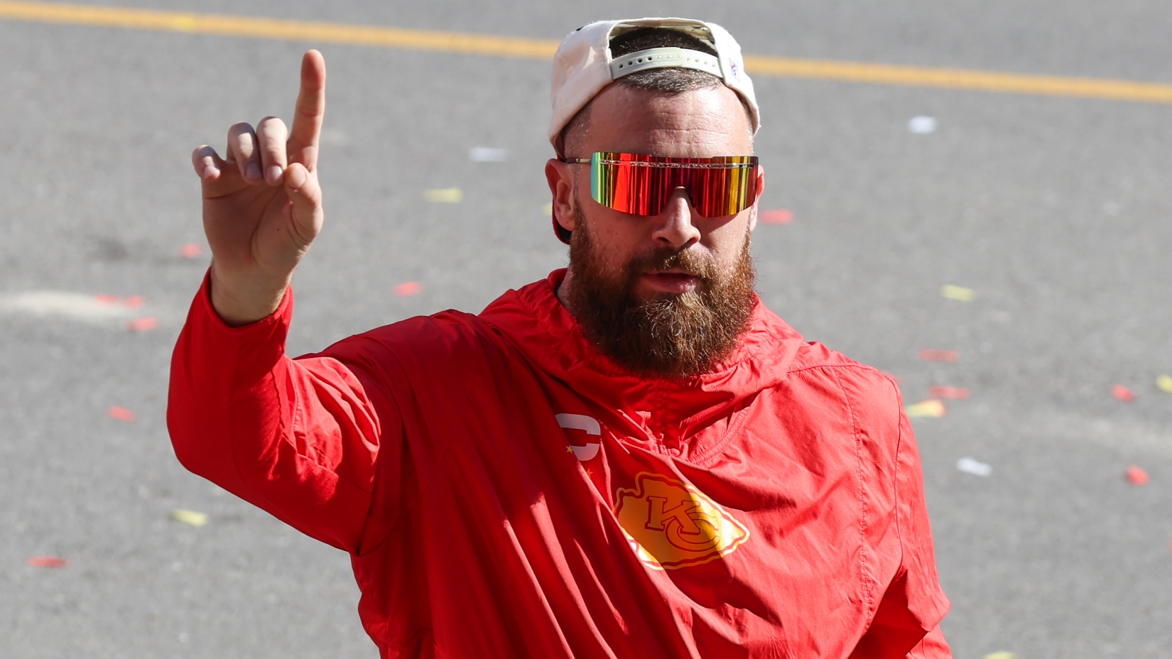 Travis Kelce looking at the camera