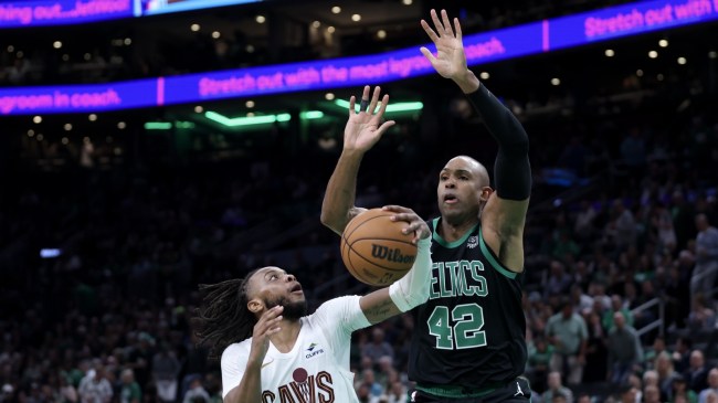 Al Horford defends a shot during the NBA Playoffs.