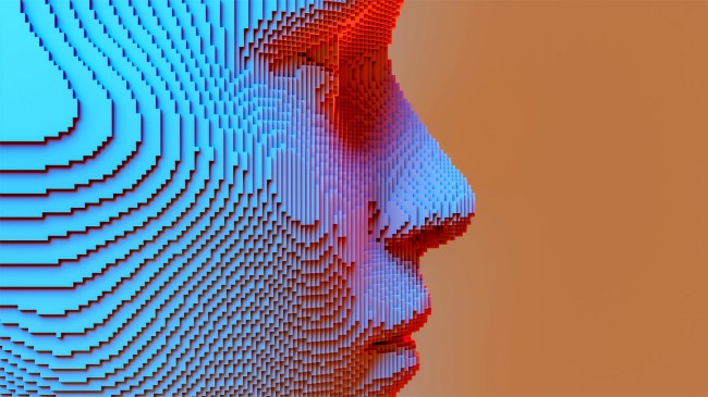Concept image of an AI wearing a digitized human face
