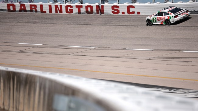 Brad Keslowski enters a turn at Darlington Raceway.