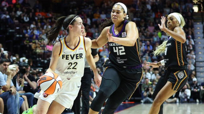 Indiana Fever guard Caitlin Clark doubled-teamed by Connecticut Sun