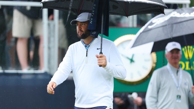 Scottie Scheffler arrives to the course on Day 2 of the PGA Championship.