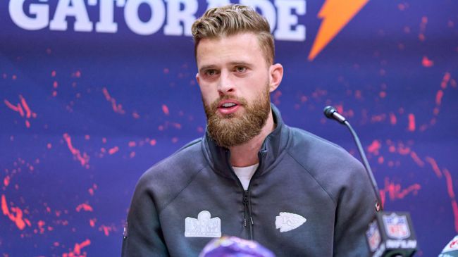 chiefs kicker harrison butker speaking at the super bowl