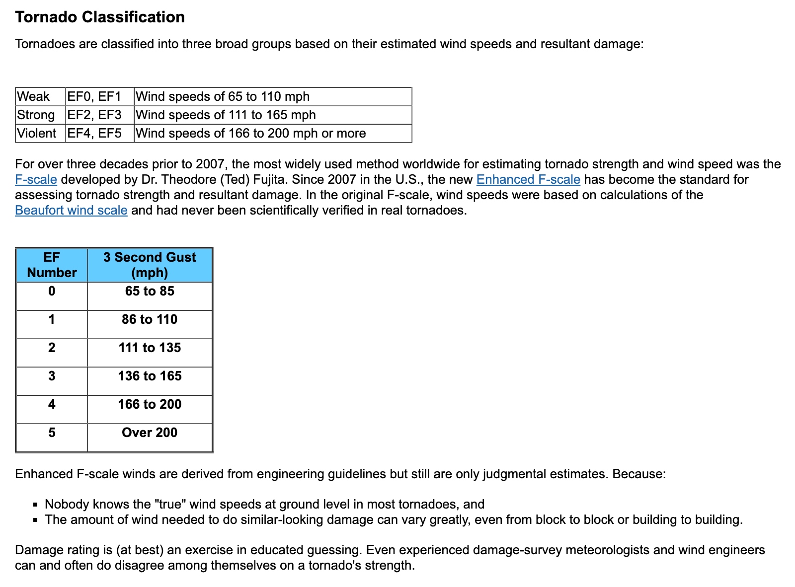 Tornado classification EF scale explanation