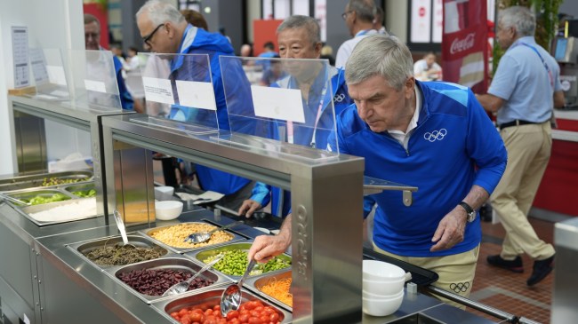 A view of the food at the Olympic Village dining hall in Paris.