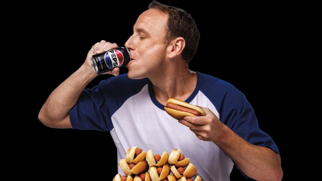 Joey Chestnut drinking Pepsi