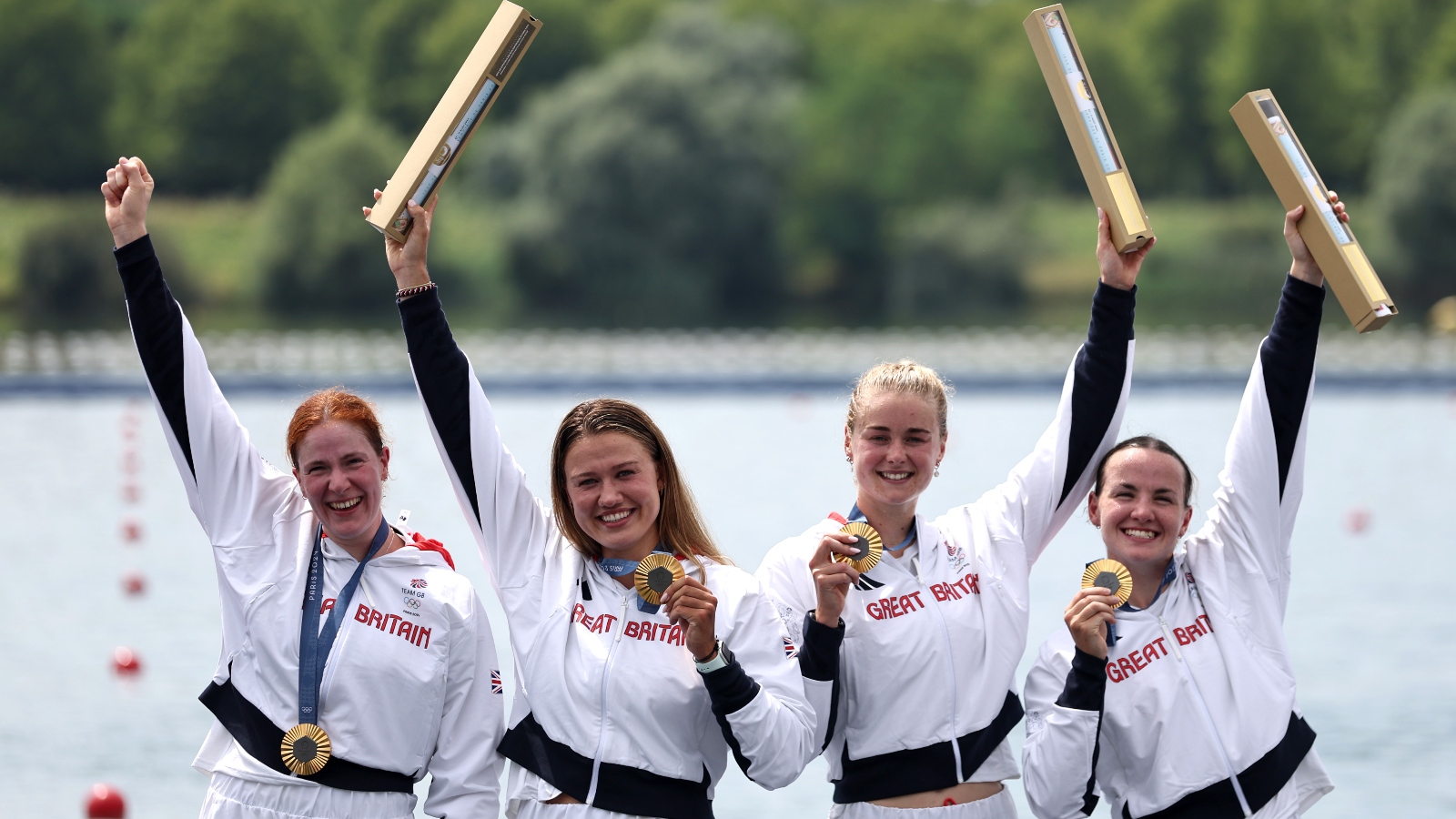 Olympic rower Lola Anderson celebrates gold medal