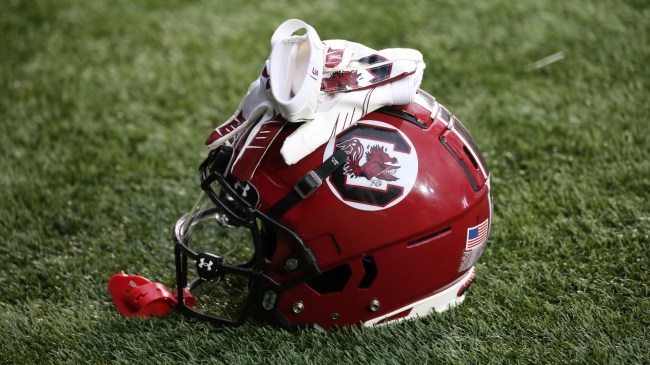 A South Carolina logo on a Gamecock player's helmet.