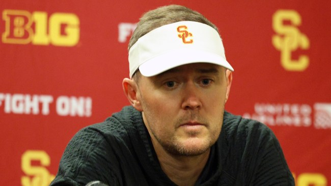 USC football coach Lincoln Riley speaks to the media.