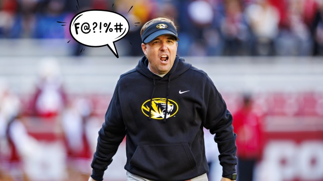 Missouri football coach Eli Drinkwitz yell from the sidelines.