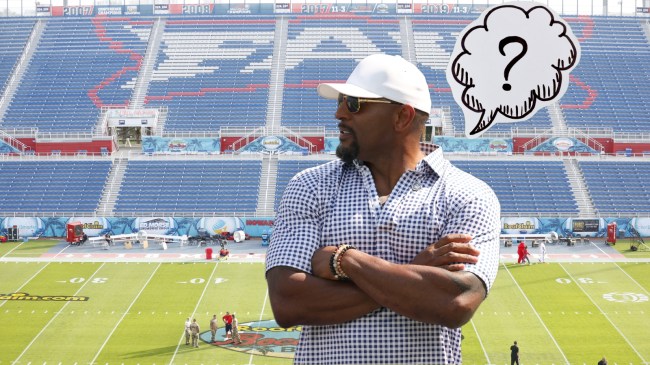 Former NFL linebacker Ray Lewis pictured over the background of FAU Stadium.