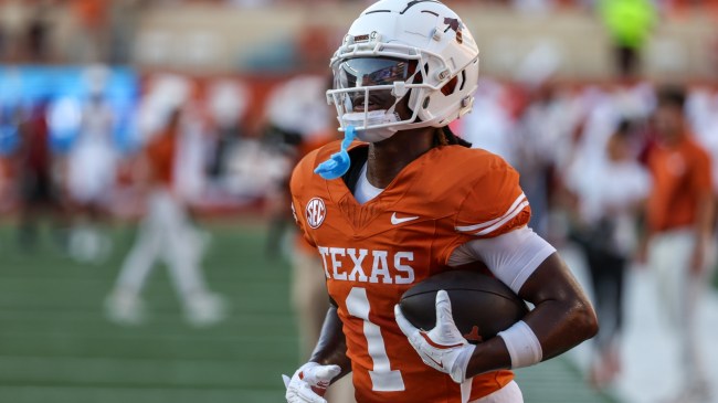 Texas WR Johntay Cook on the field before a game.