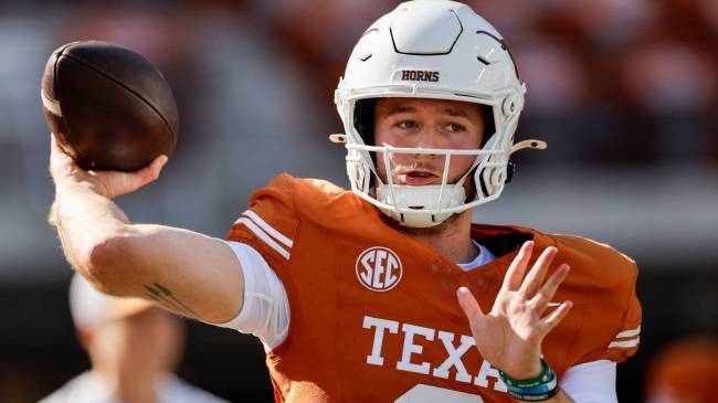 Texas QB Quinn Ewers warms up before a football game vs. Florida.
