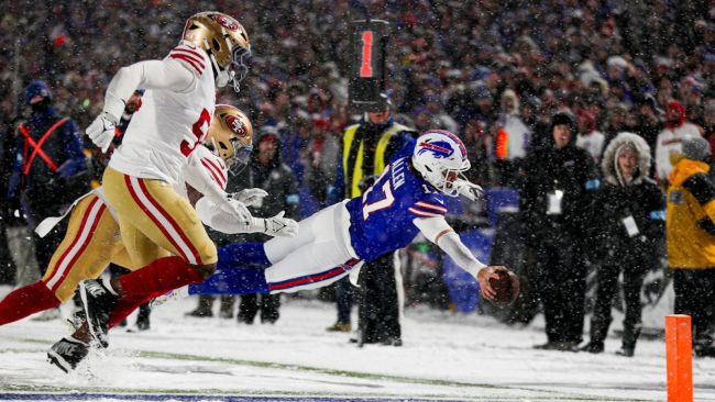 josh allen scoring a touchdown in the snow