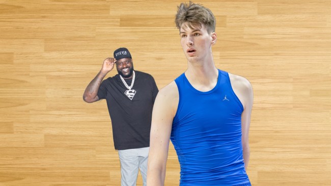 Florida center Olivier Rioux pictured beside Shaquille O'Neal.