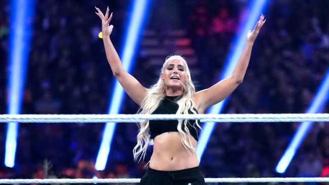 Michelle McCool reacts during 2023 WWE Royal Rumble