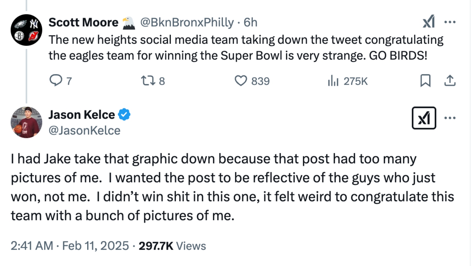 Jason Kelce explains deleted Philadelphia Eagles post