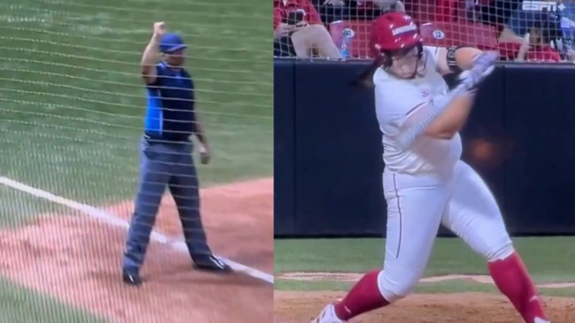 Louisiana softball player Emily Smith is called out on strikes.