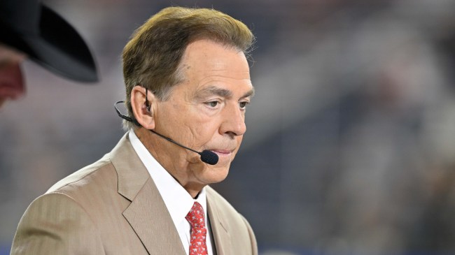 Nick Saban on the set of College GameDay.