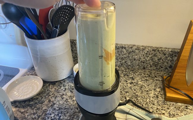 Blending Huel protein shake