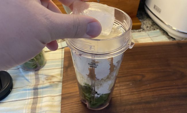 Adding ice to shake