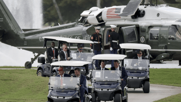 President Trump’s Helicopter Lands On Golf Course For LIV Golf In Miami, Florida After Stock Market Drama