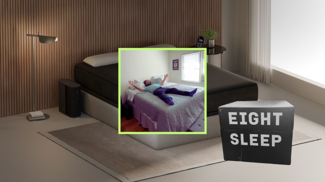 Man lays down on Eight Sleep mattress cover for best sleep ever